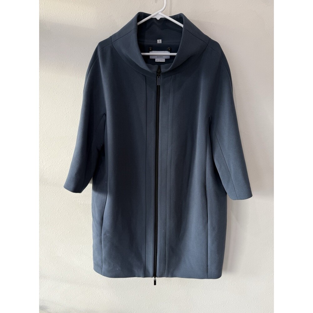 Nikki Jones Montreal Women’s Large Long Jacket Coat Blue Gray Zip Up 3/4 Sleeve
